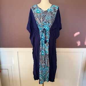 Maxi Blue Tie Waist Unique Dress